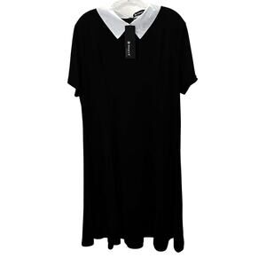 Allegra K Dress XL Black White Collar Short Sleeve Wednesday Addams Goth NWT